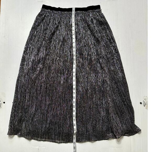 Loft Women’s Velvet Waist Shimmer Crinkle Lurex Metallic Midi Skirt Size Small - Picture 12 of 13